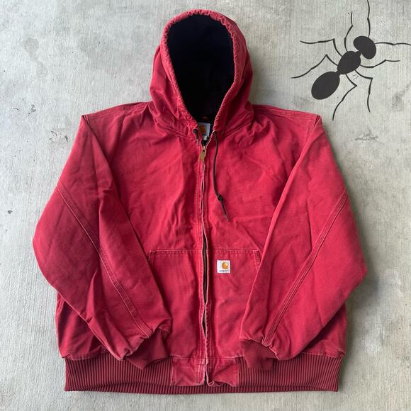 Vintage Y2K j161 dark red Carhartt active hooded work wear jacket - Picture 1 of 6